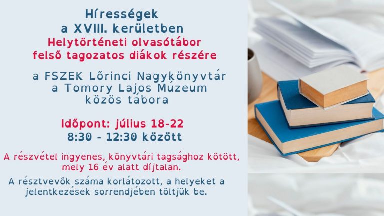 Hírességek a XVIII. kerületben – Helytörténeti olvasótábor